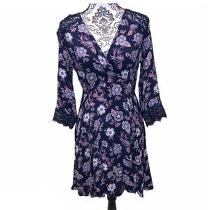 3/$25 ASTR Floral Navy Dress with Lace Accents